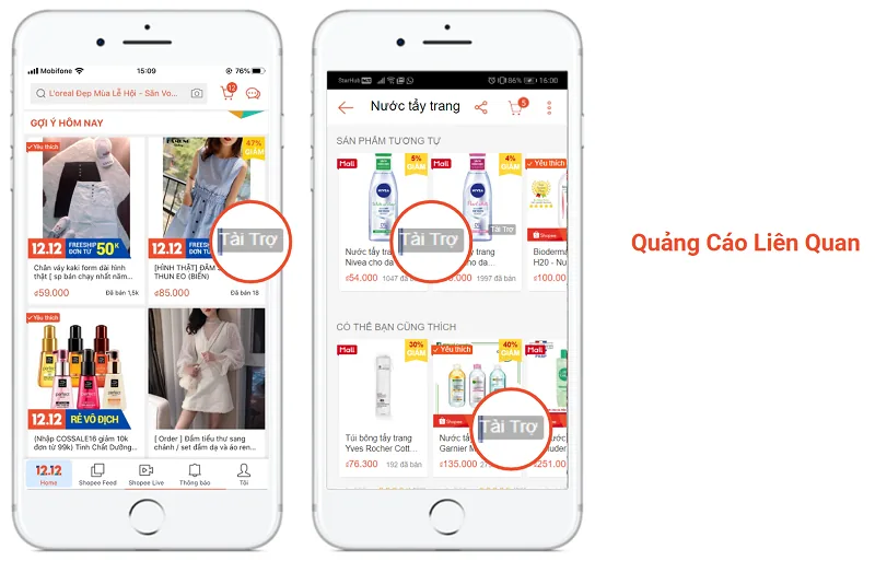 quảng cáo liên quan đến sản phẩm trên shopee