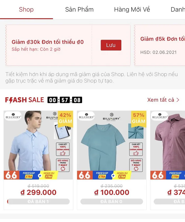 Sản phẩm khuyến mãi trên giao diện gian hàng