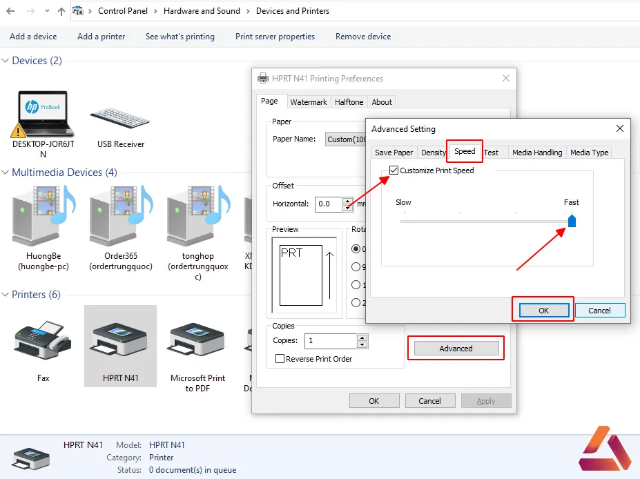 Chỉnh khi bị in ra 1 nửa tờ có mực 1 nửa mất mực: Vào Advanced ▶️ Test ▶️ Blank Page ▶️ OK