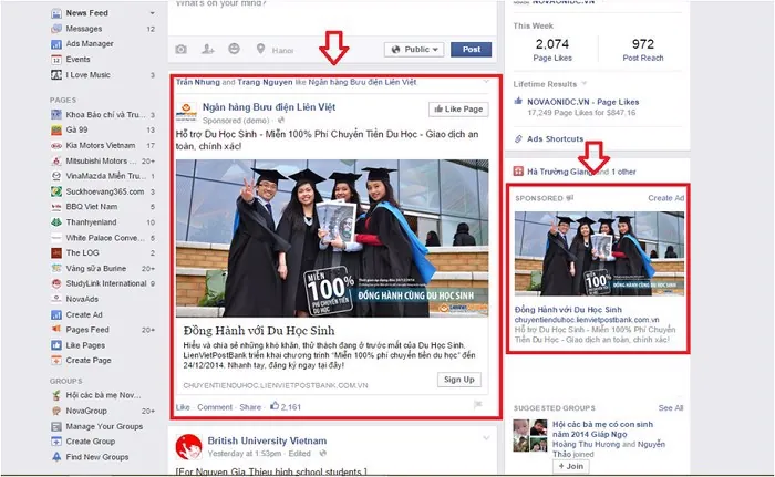 Quảng cáo tích hợp với fanpage