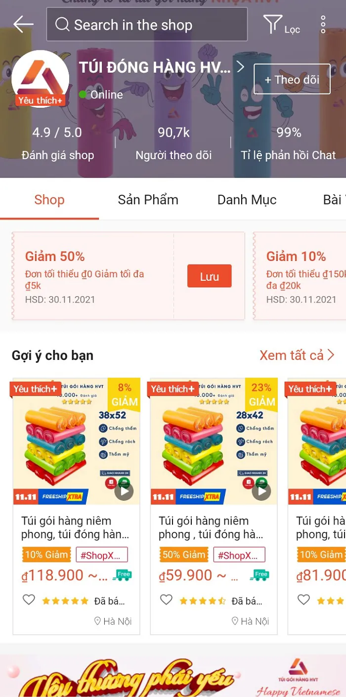 Mã giảm giá đến từ các shop trên Shopee
