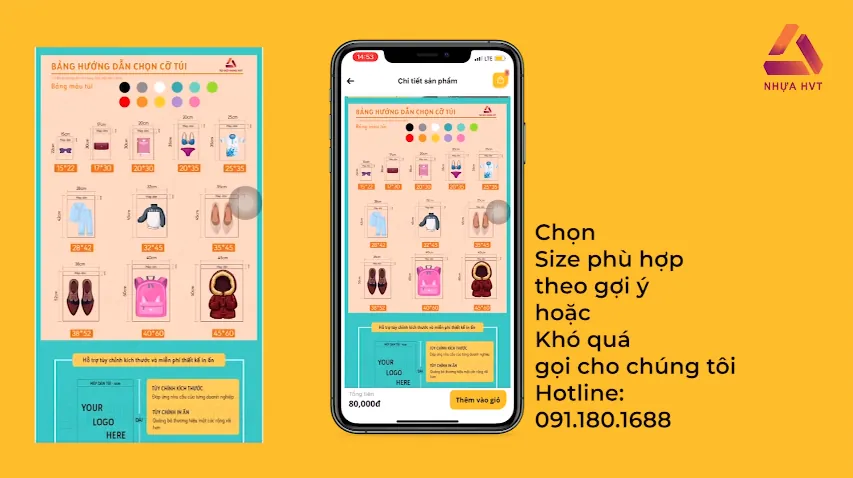 Bảng hướng dẫn chọn cỡ túi đóng hàng HVT
