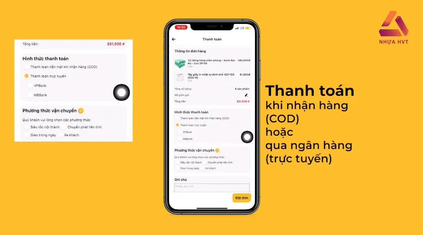 Chọn phương thức thanh toán và vận chuyển