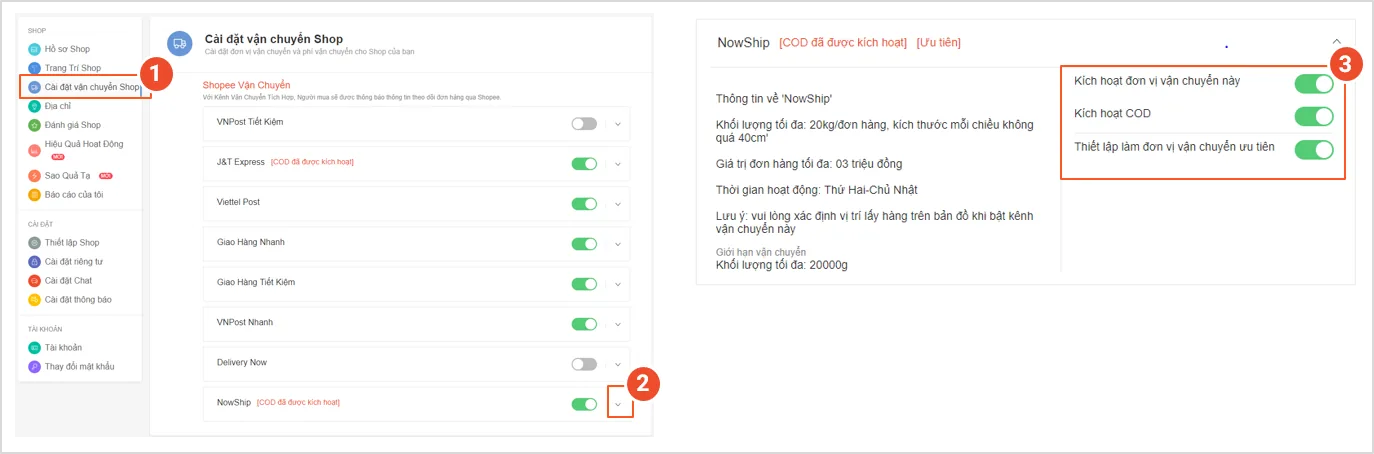 Bạn cần kích hoạt Shopee Express Instant cho gian hàng trên Shopee