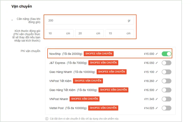 Cách kích hoạt Shopee Express Instant cho từng sản phẩm