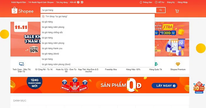 Nghiên cứu từ khóa dựa trên thanh công cụ tìm kiếm shopee