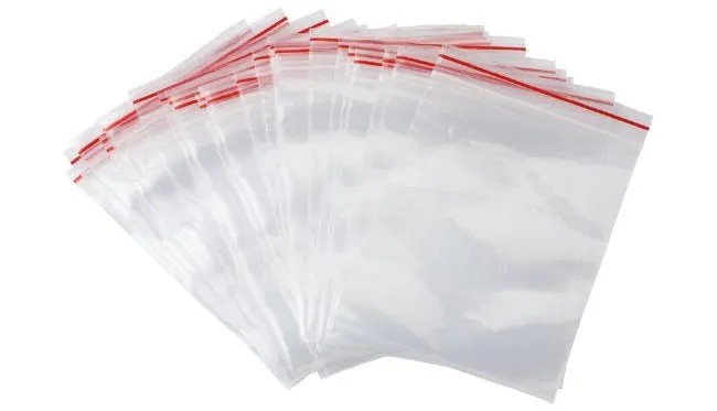 Túi zip chỉ đỏ trong suốt nhỏ gọn