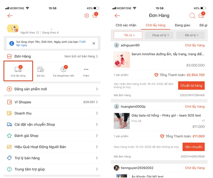 xác nhận đơn hàng khi bán hàng shopee