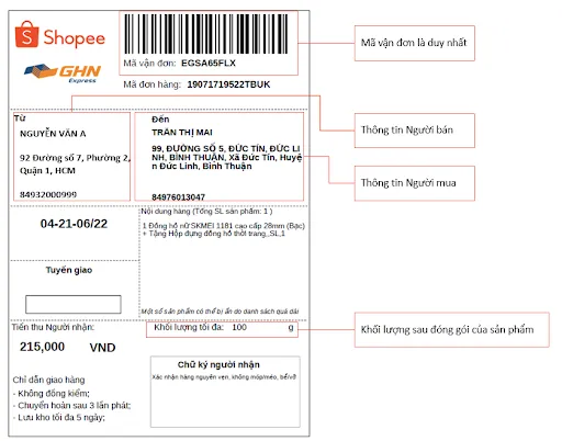 phiếu giao hàng khi bán hàng shopee