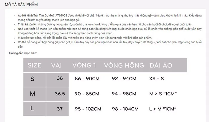 bảng size quần áo
