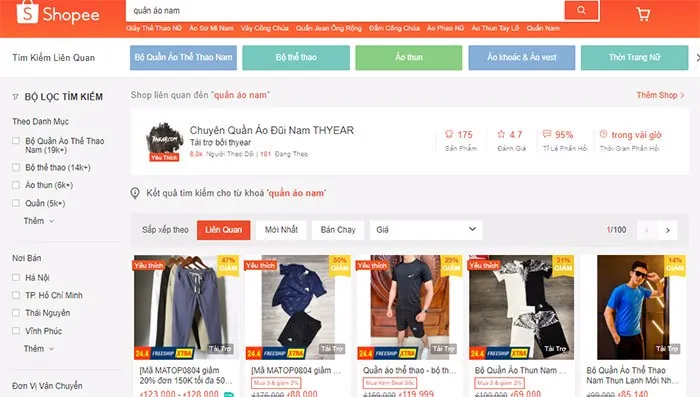 giao diện gian hàng shopee