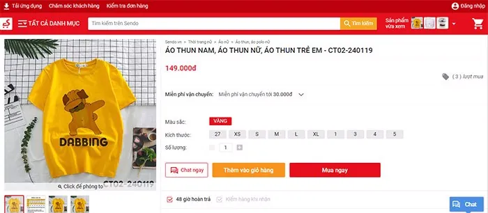 gian hàng trên sendo