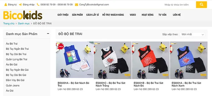 website bán hàng quần áo trẻ