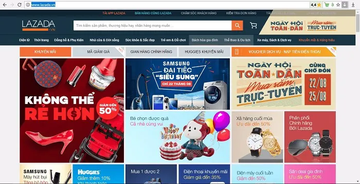 Giao diện trang Lazada