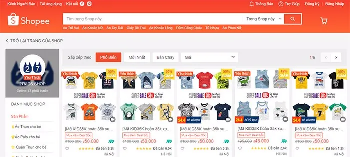 gian hàng trên shopee