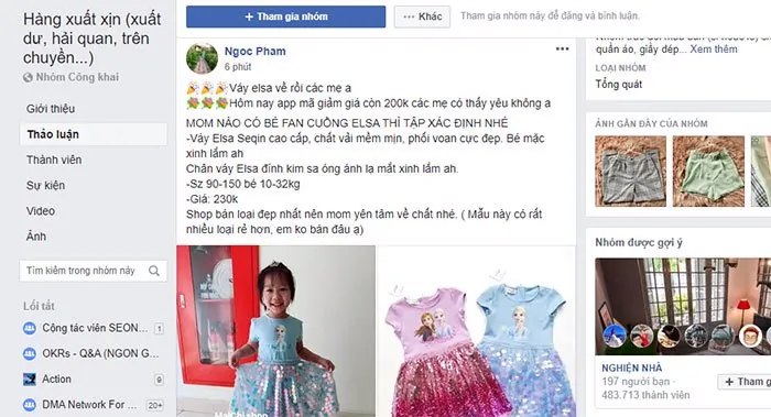 bán quần áo trẻ trong group