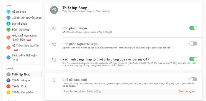Hướng dẫn cách thiết lập shop