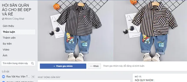 nhóm facebook bán quần áo bé