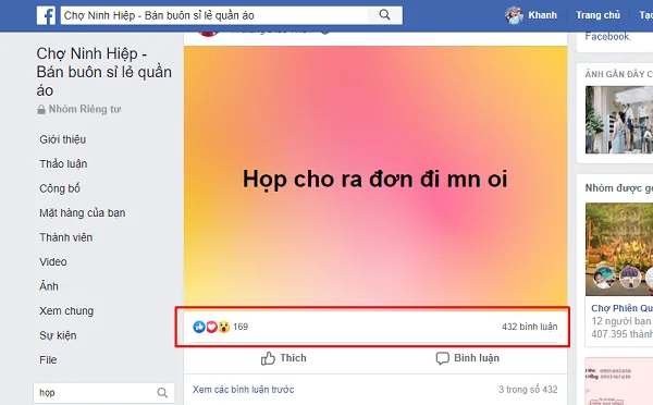 ảnh post họp chợ trên facebook
