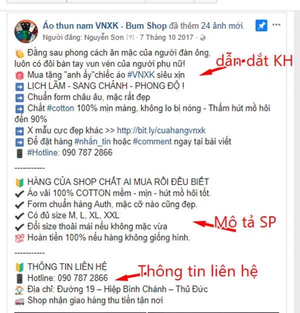 mẫu bài đăng bán quần áo