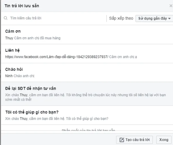 ví dụ mẫu tin nhắn cài trước
