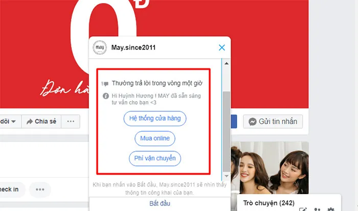 thiết lập tin nhắn tự động