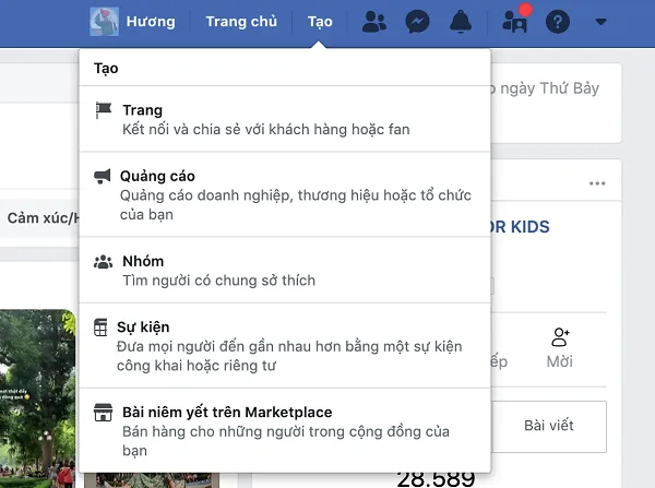Tạo trang fanpage