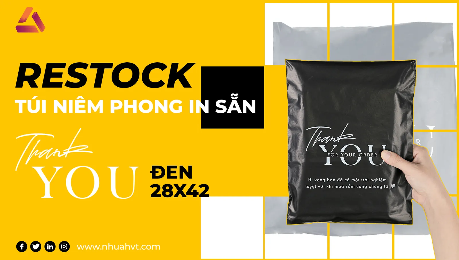 Túi gói hàng in sẵn thank you