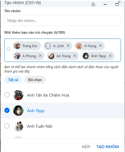 Thêm người vào nhóm zalo