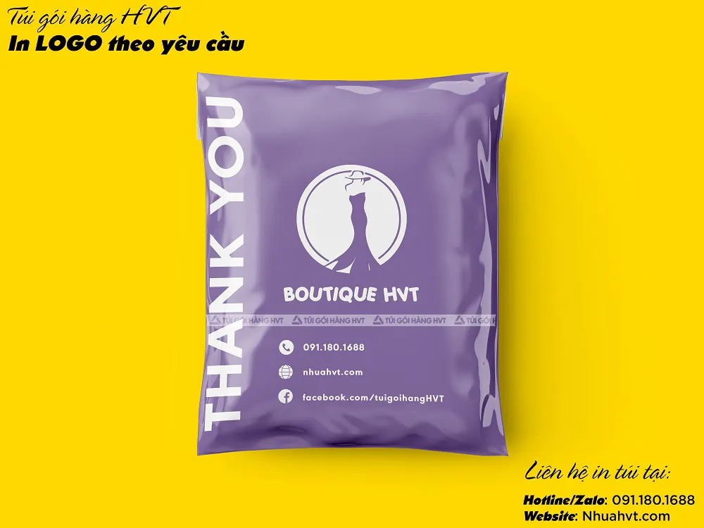 In logo thương hiệu lên túi gói hàng màu tím size 17*30