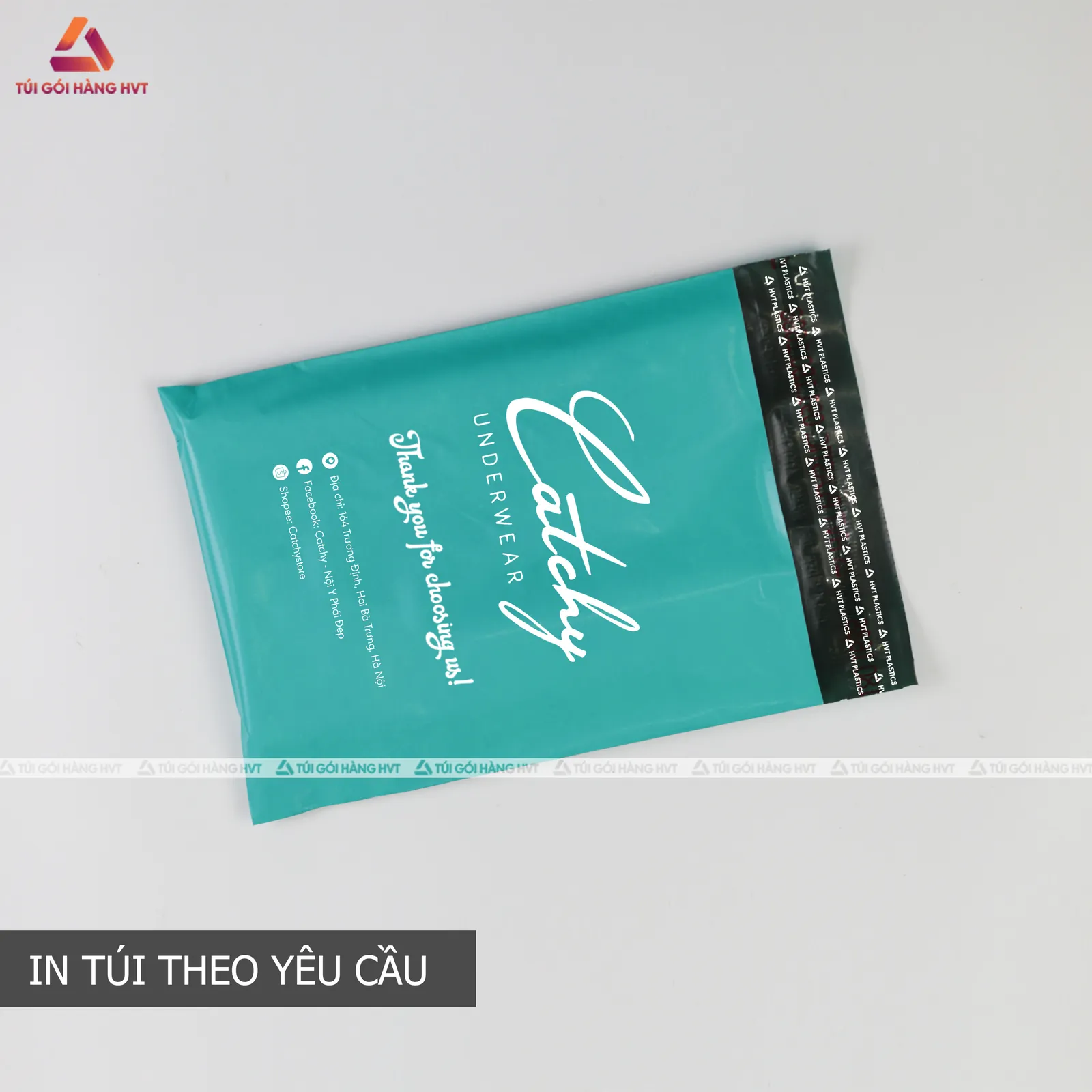 túi gói hàng niêm phong xanh ngọc in logo thương hiệu