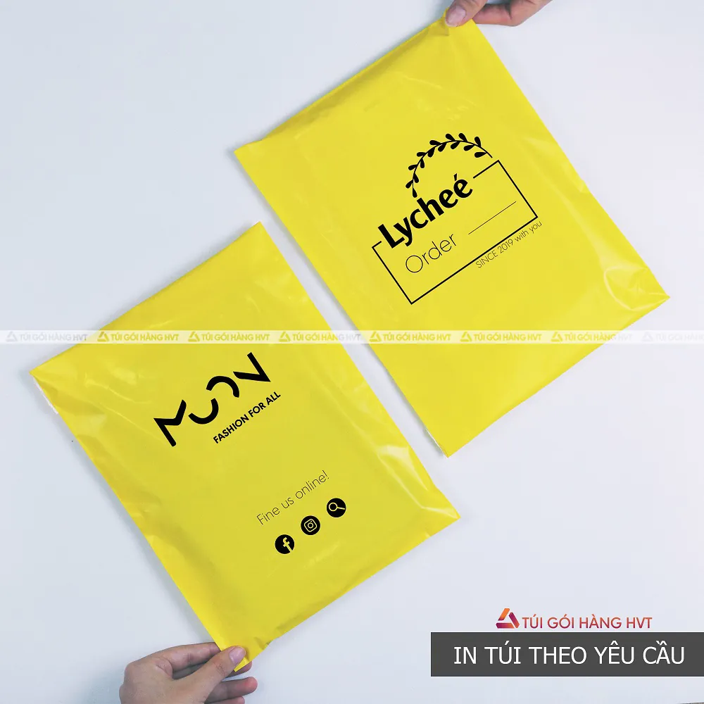 Túi niêm phong đóng hàng màu vàng in logo riêng